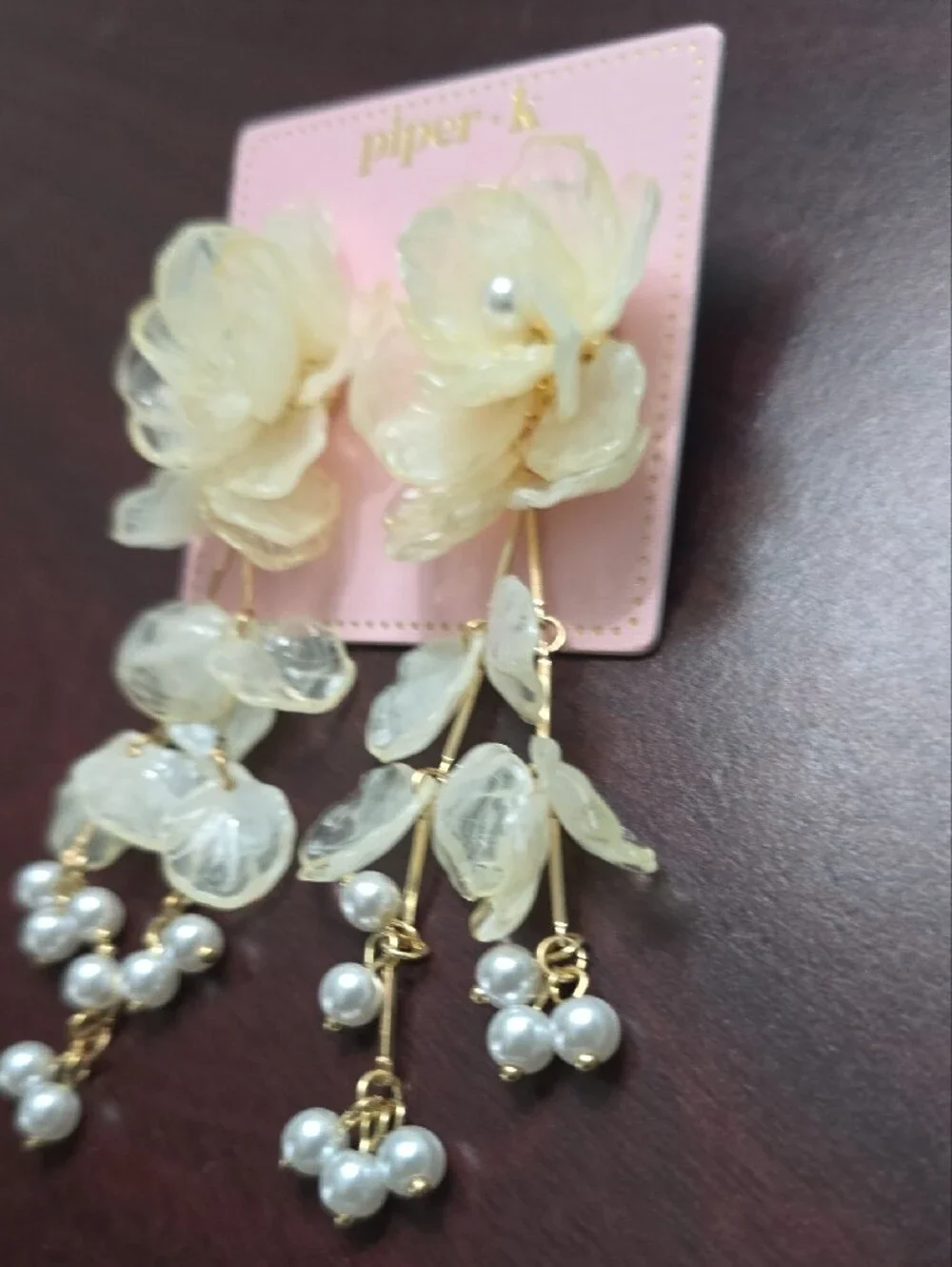 Piper Pearl-Cluster Cream Floral Blossom Drop Earrings with Gold Accents